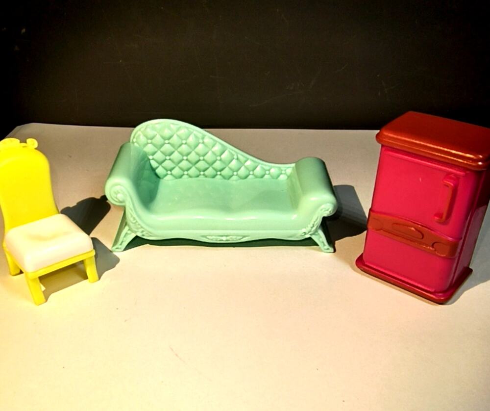 1780.  3 Pieces Doll House Furniture Chair Refrigerator Chaise Lounge